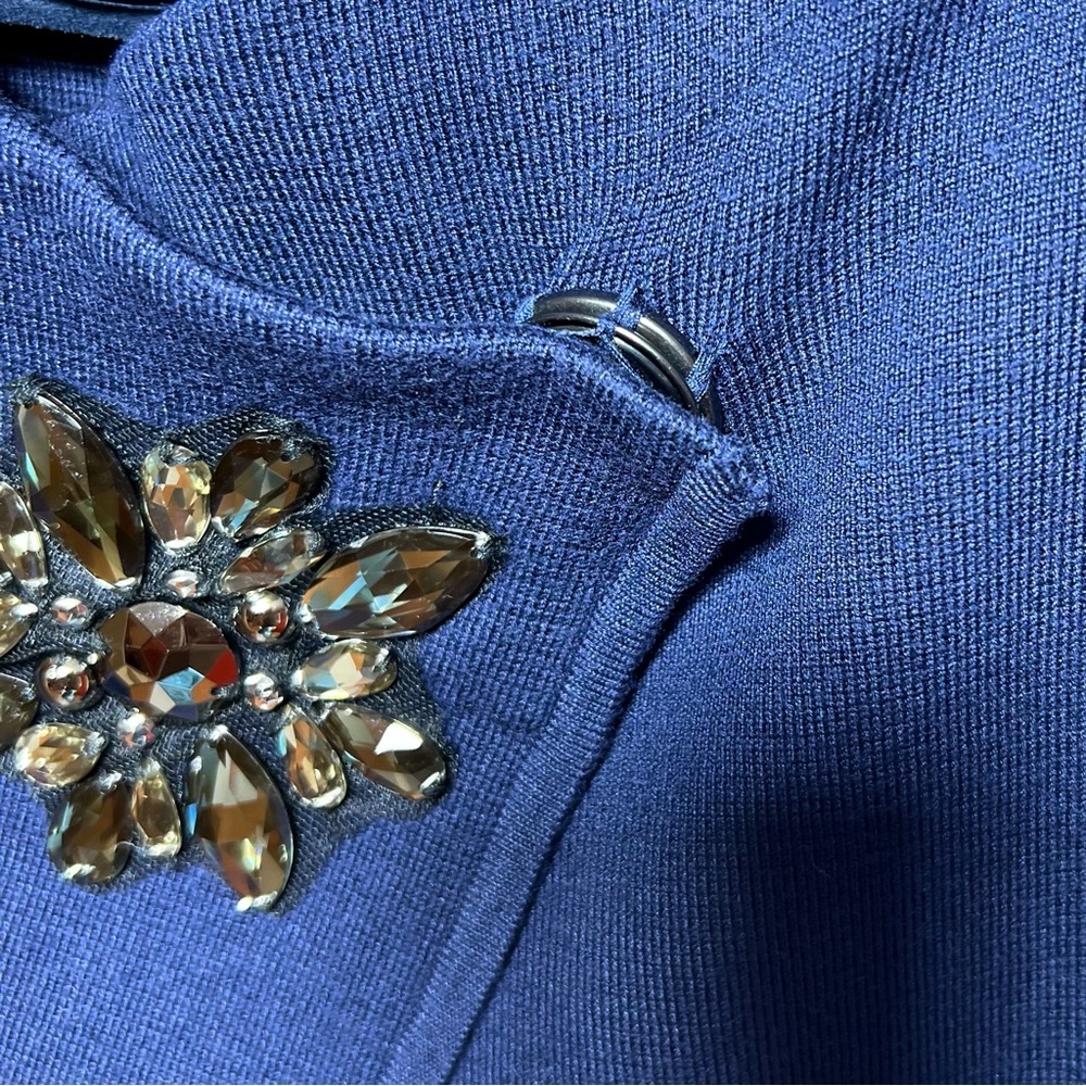 JM Collection Navy Blue Wrap Front Brooch Cardigan, Size Large - Picture 10 of 12